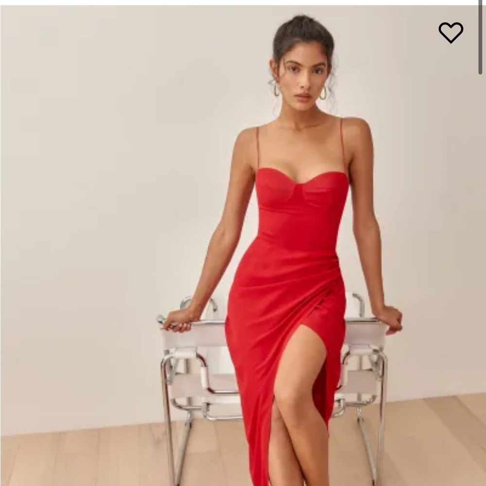 Reformation Red Midi Dress with Thigh Slit